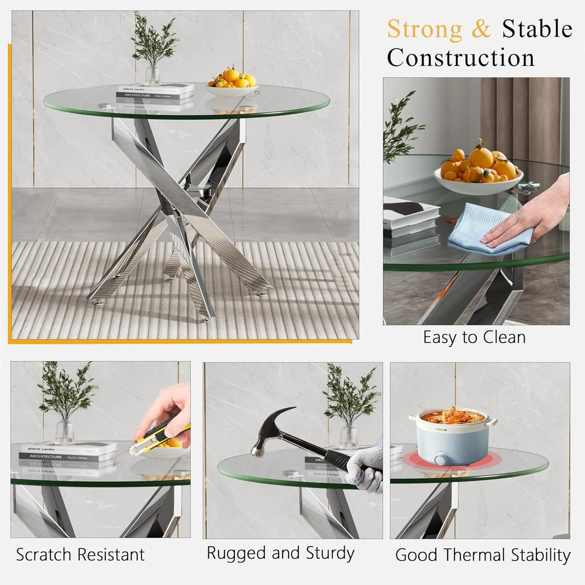 Round Glass Dining Table Set for 2, Small Kitchen Table Set for 2, 35" Round Glass Table and Olive Green Velvet Tufted Chairs Set of 2, 3 Piece Round Dining Room Table Set for Breakfast Dinette Cafe