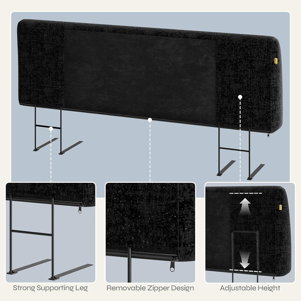 Pinmoco 4.7" Upholstered Headboard for Queen Size Bed, Height Adjustable and Ergonomic Headboard, Easy Assemble, Sturdy and Durable, Starry Night Black