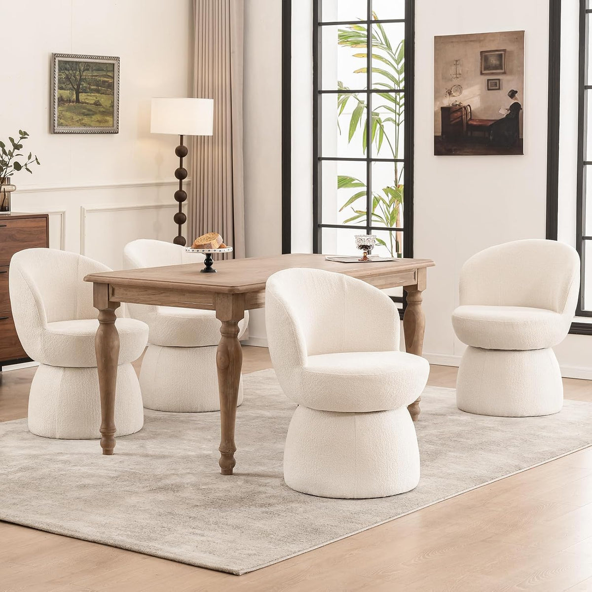 Kidol & Shellder Swivel Accent Chair Set of 4 Modern Comfy Swivel Barrel Dining Chair Upholstered Armchair Single Sofa Side Chairs for Dining Room Living Room Bedroom White