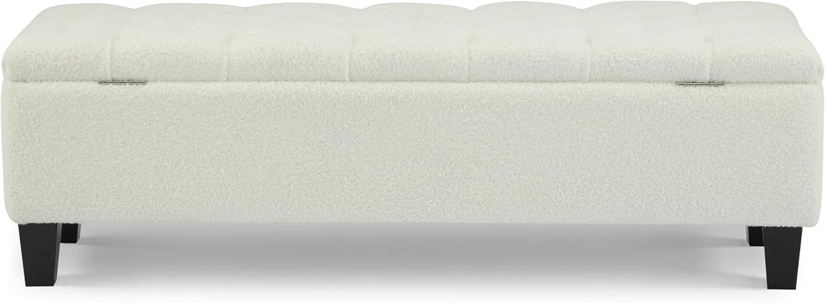 Ottoman Bench with Storage - Beige Storage Bench End of Bed with Safety Hinges, Tufted Ottoman for Living, Dining Room, Entryway and Hallway