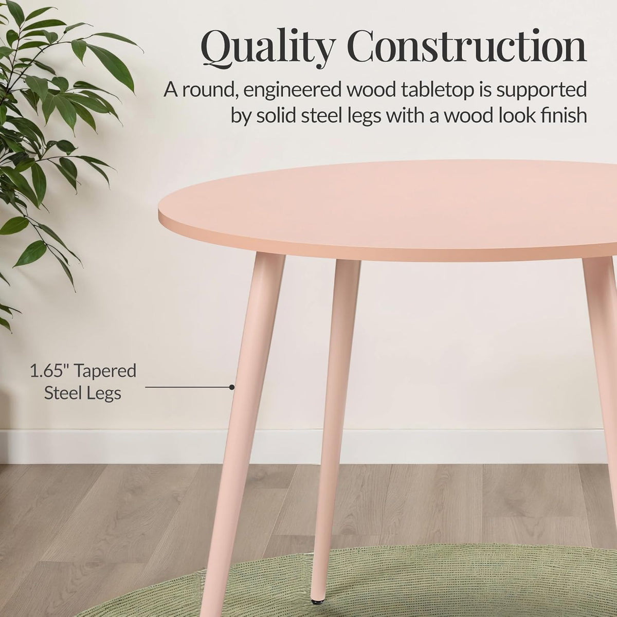 Best Choice Products Round 35.5in Dining Table for 4 w/Sturdy Wood Finish Steel Legs, Mid Century Modern, Space-Saving, Small Space Circle Dinette for Home, Kitchen, Apartment - Pink