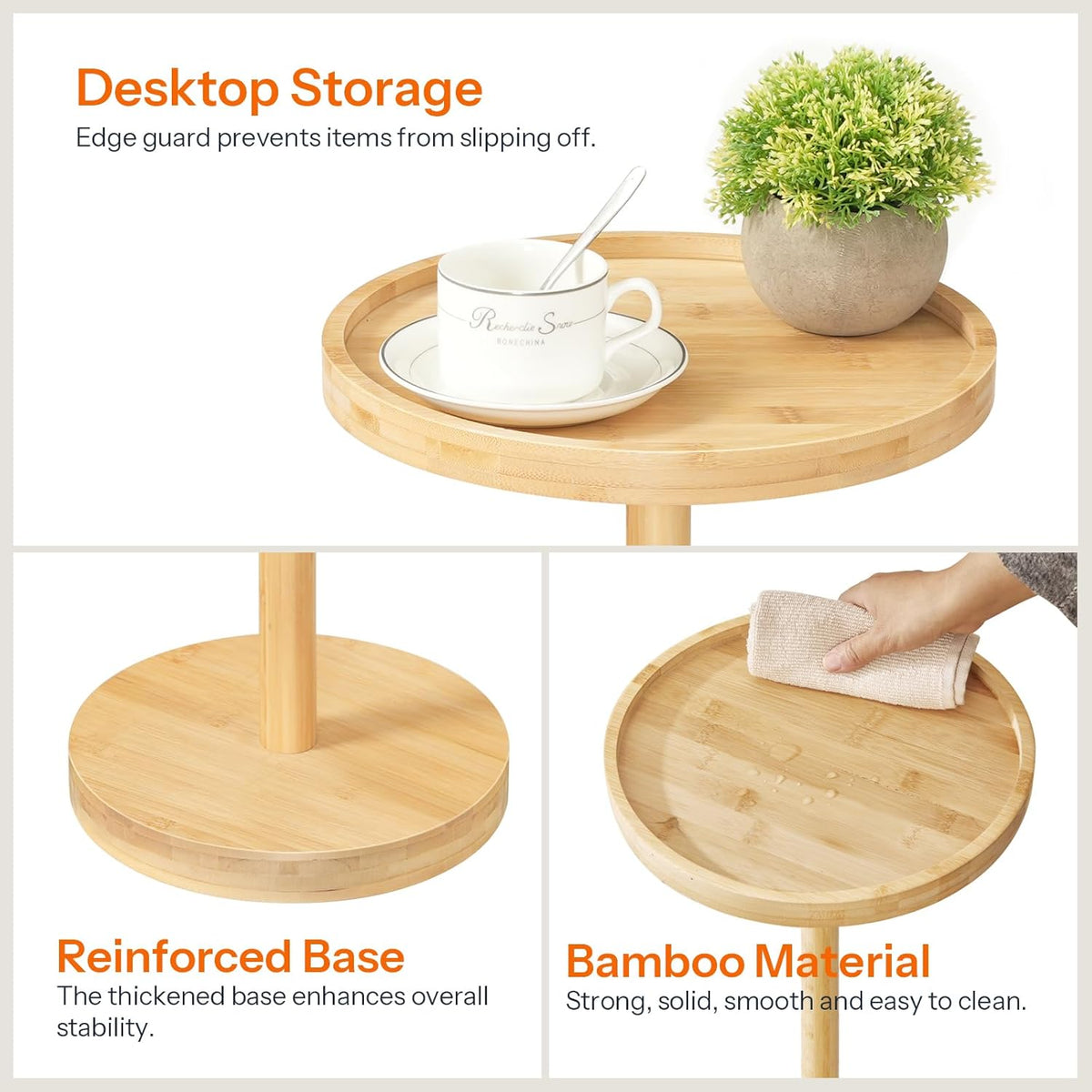 HOOBRO Small Round Side Table, Bamboo Drink Table, Coffee Martini Table with Pedestal Accent for Small Spaces in Living Room, Bedroom, Sofa Couch, Natural YL235BZ01