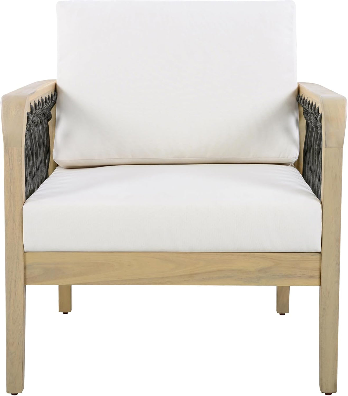 Outdoor Acacia Wood Club Chair with Handwoven Rope, Weather-Resistant, Set of 2, Light Teak Finish, 400 Lbs Capacity