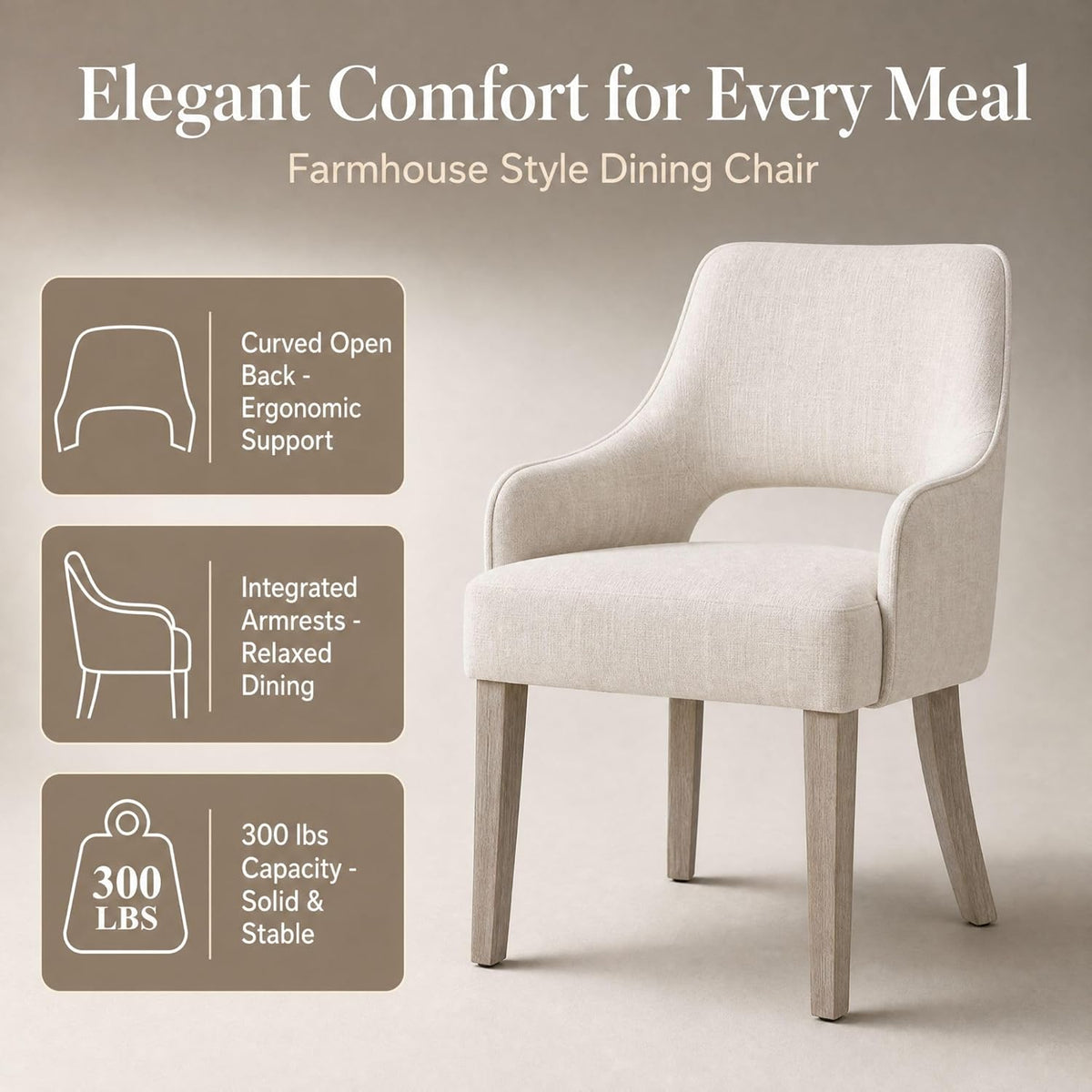 Dining Chairs Set of 2 Linen Upholstered Accent Kitchen Chair with Hollow Back/Padded Seat/Wood Legs for Dining Room Restaurant Home Decor, Beige