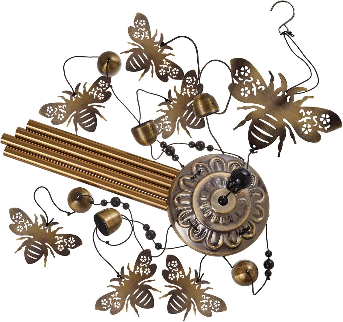 Outdoor Bees Wind Chimes Gifts for Mom - Bronze Memorial Wind Bells, Mobile Sympathy Wind Catcher, Romantic Bee Decor, 7 Bees Windchimes for Home, Balcony, Tree, Garden Festival Hanging Decoration