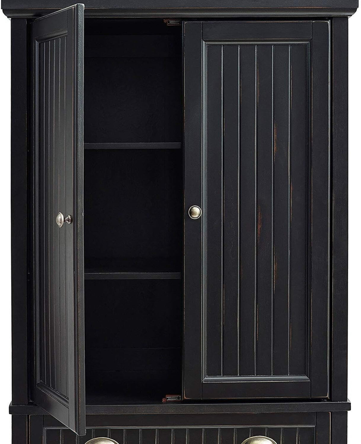 HomeStock Kitchen Pantry Cabinet - 30" Wide Storage - Distressed Black Finish