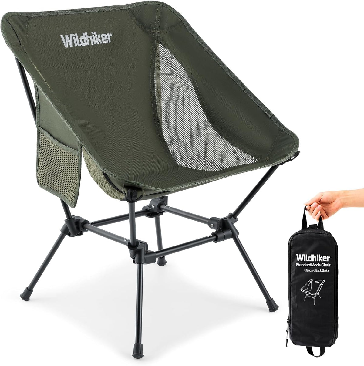 Wildhiker Lightweight Camping Chair – Folding Portable Chair for Adults, 2.16 lbs with Square Base and Carry Bag for Travel, Fishing, Motorcycle, Festival– Green