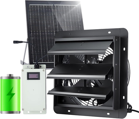 GROWNEER Solar Powered Exhaust Fan, 30W Solar Panel+12" High Speed Solar Powered Fans with Power Adapter, High Speed Waterproof Solar Fan with Bracket for Shed, Chicken Coop, Greenhouse, Attic