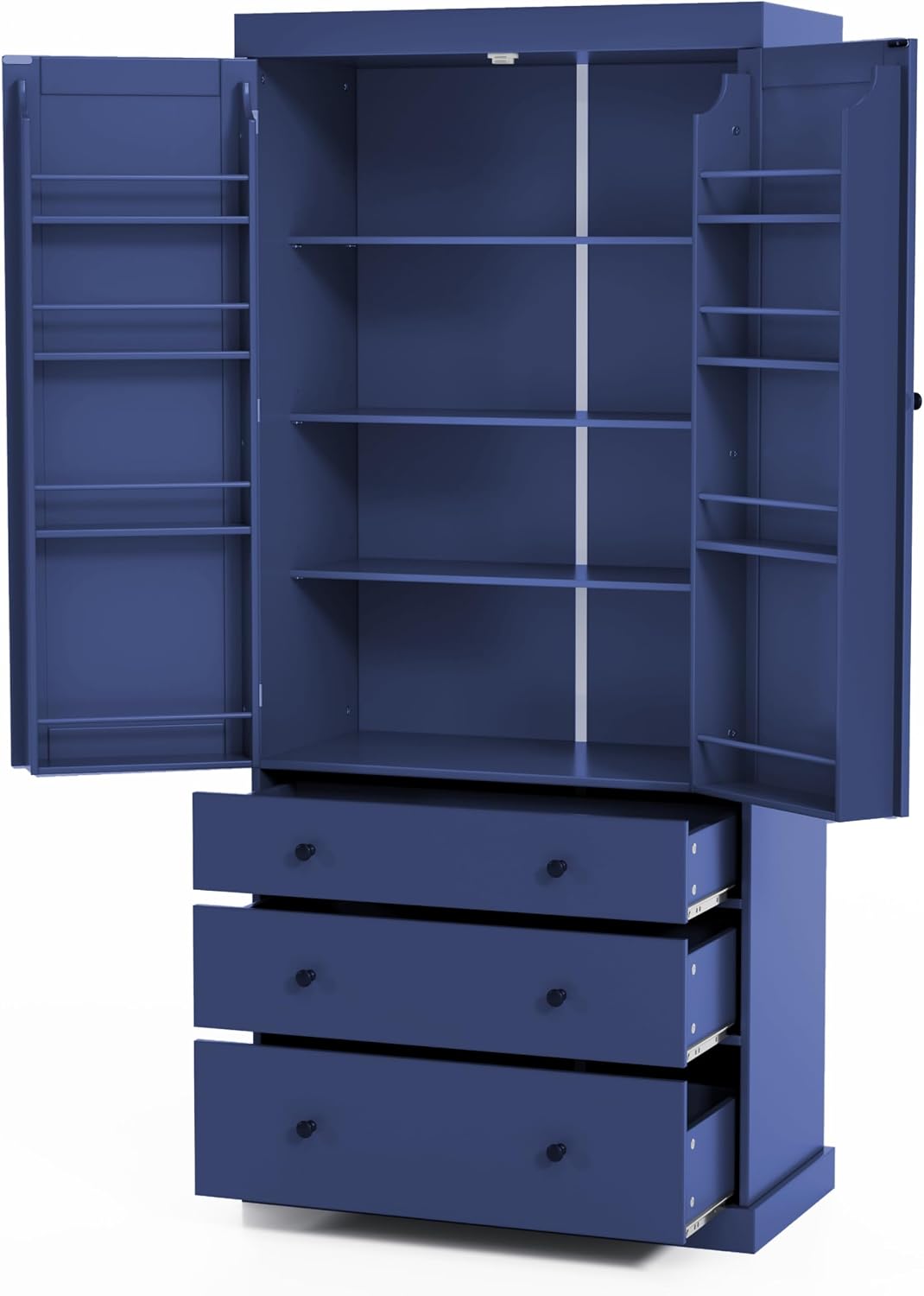 JIJIWANG 77inch Farmhouse Kitchen Pantry Storage Cabinet with Adjustable Shelves and Storage Cabinet,Versatile Cupboard with Door Shelves and Drawers,for Kitchen,Dining Room,Blue