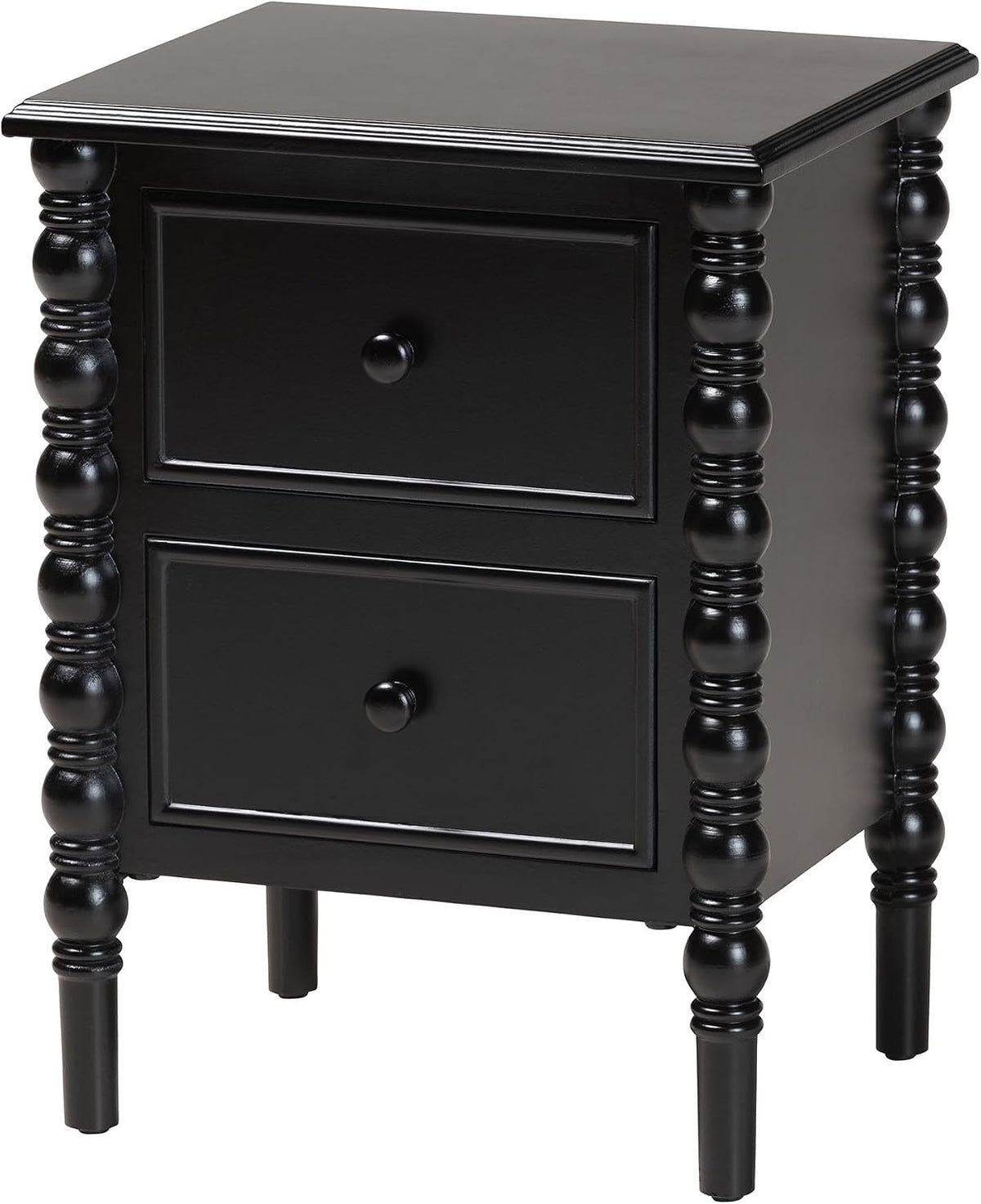 Baxton Studio Malinda Classic Black Wood 2-Drawer End Table with Spindle Legs