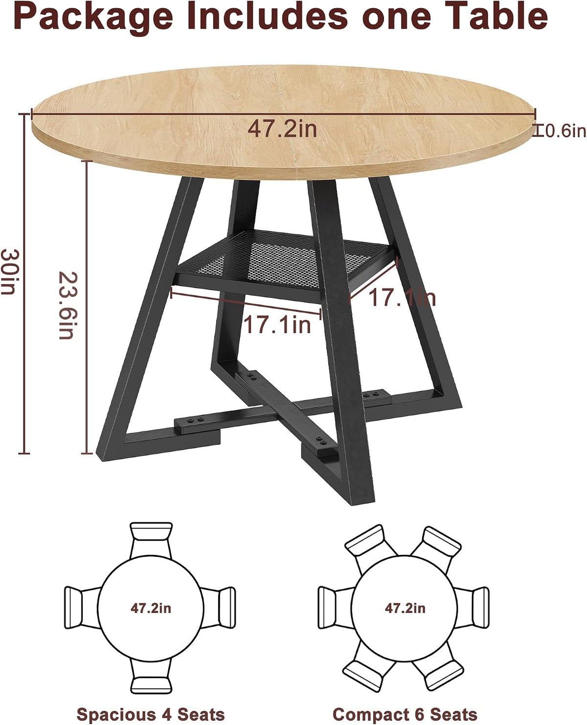 Jocoevol 47'' Round Dining Table for 4,Kitchen Dining Room Circle Dinner Pedestal Table,Space Saving Wood Kitchen & Dining Room Furniture (Natual Wood, 47In)