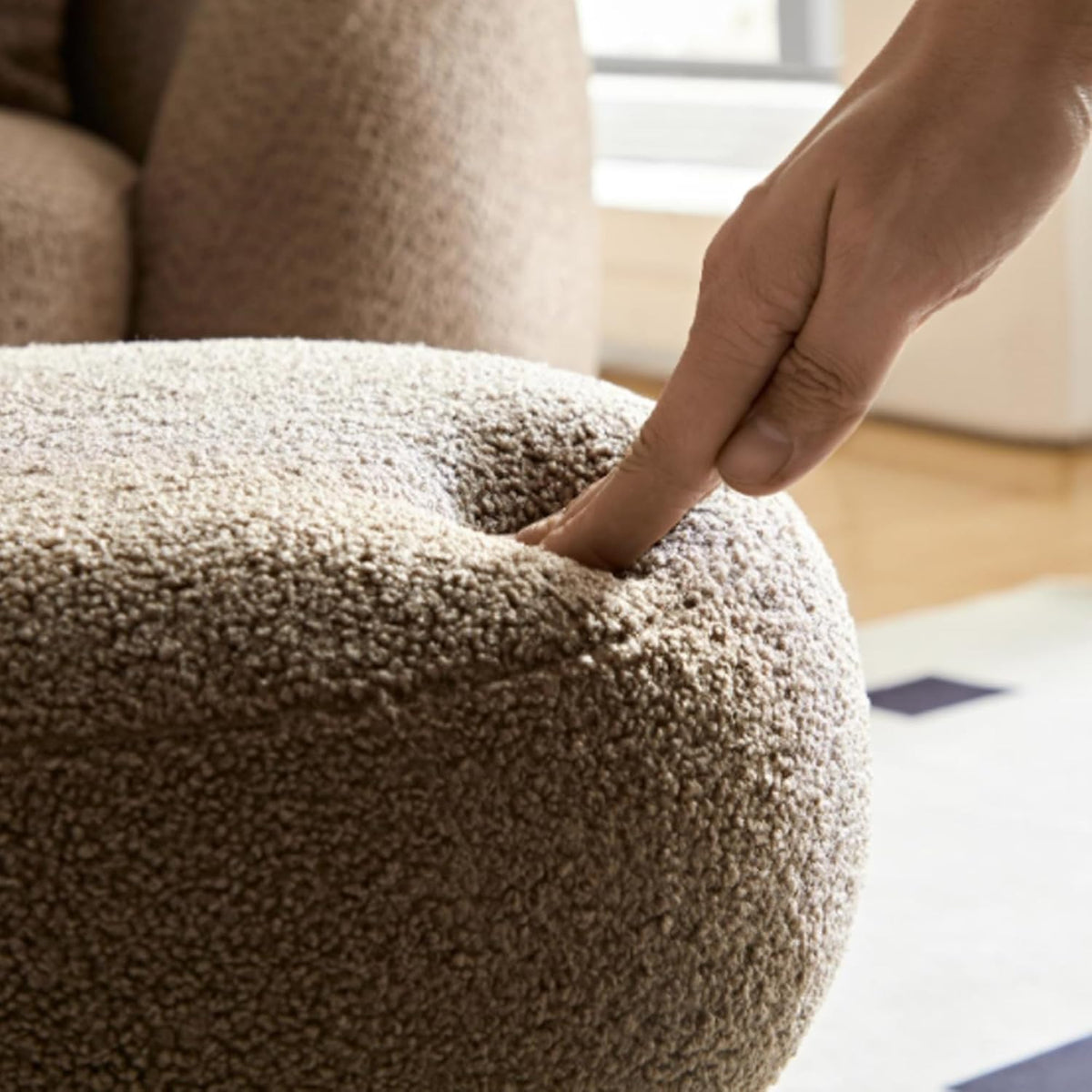 16.54''Mushroom Stool,Modern Fabric Ottoman Foot Rest,Teddy Round Foot Stool with Three Legs Under Desk,Small Stool for Living Room, Bedroom and Kitchen (Brown')