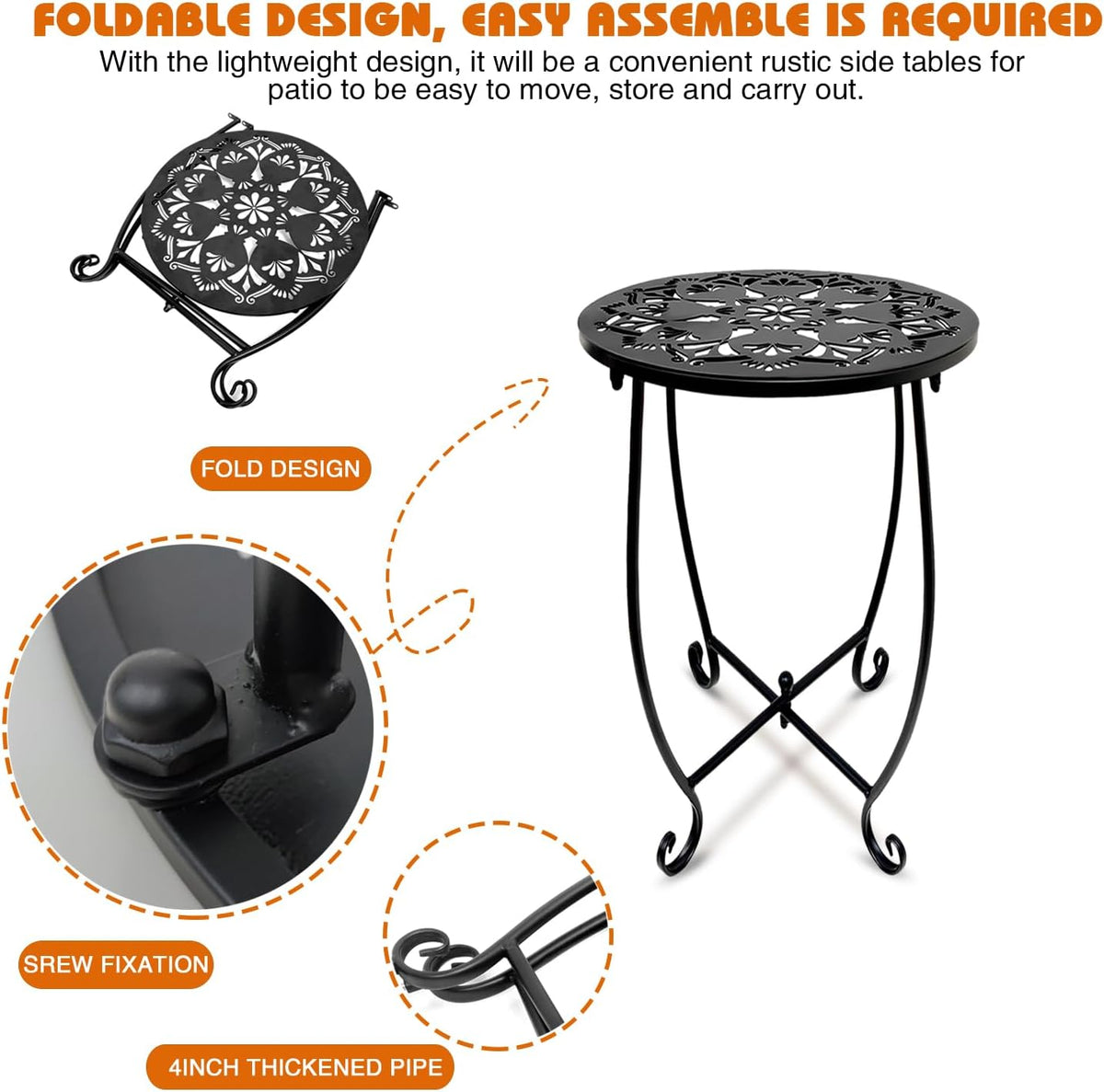 Fashion&cool Outdoor Side Tables, Weather Resistant Metal Patio Side Table, Small Round Outdoor End Table Side Table for Patio Yard Porch Balcony Garden Bedside, Plant Stand for Indoor Outdoor