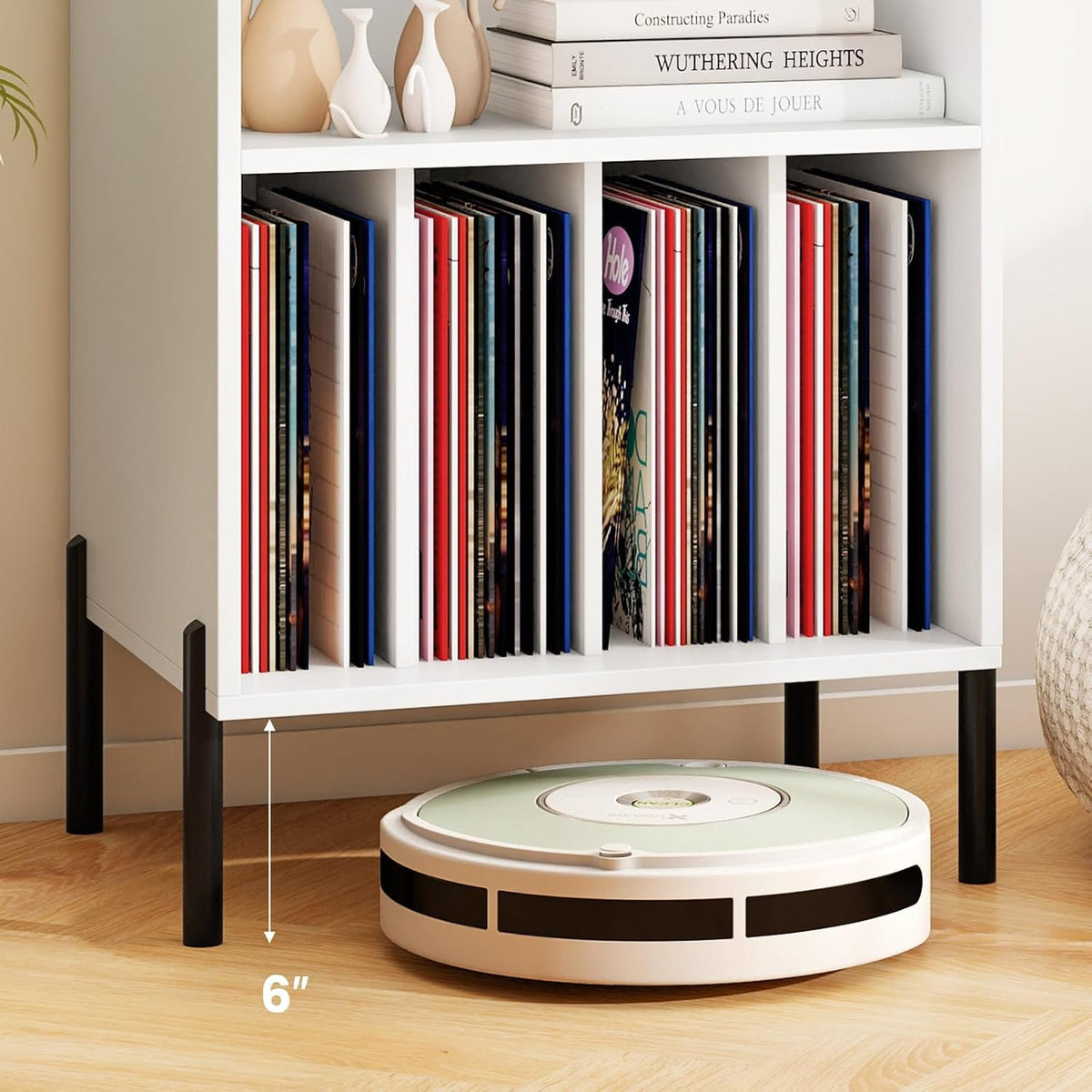 Tangkula Record Player Stand, Turntable Side Table Nightstand w/Charging Station & Vinyl Record Storage Cabinet Holds up to 150 Albums, Record Player Holder for Living Room (White, 31" H)