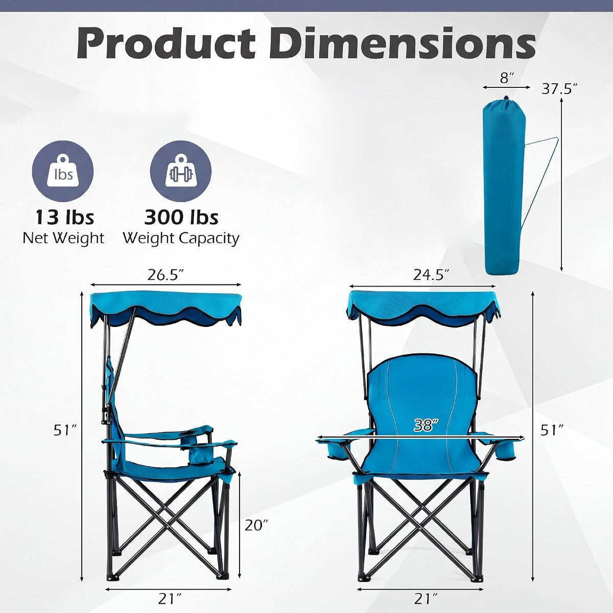 GYMAX Camping Chair, Folding Outdoor Lawn Chair with Canopy, Carry Bag & Cup Holder, Portable Heavy Duty Camp Chair for Outside Travel, Picnic, Beach Soccer Chairs