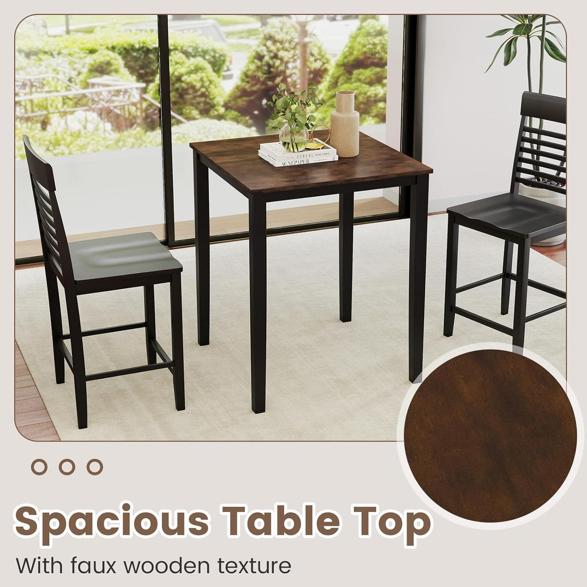 Giantex Square Dining Table for 2-4, 30"x30"x36" Kitchen Table with Solid Rubber Wood Frame, 220lbs Capacity, Space-Saving Dinner Tables for Small Space, Dining Room, Living Room, Pub (Brown + Black)