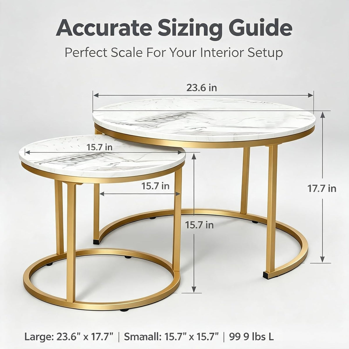 Round Nesting Coffee Table Set of 2, Marble Top Metal Frame | Space-Saving Design, Scratch-Resistant Top, 99 lbs Capacity, Living Room & Bedroom, Easy Assembly