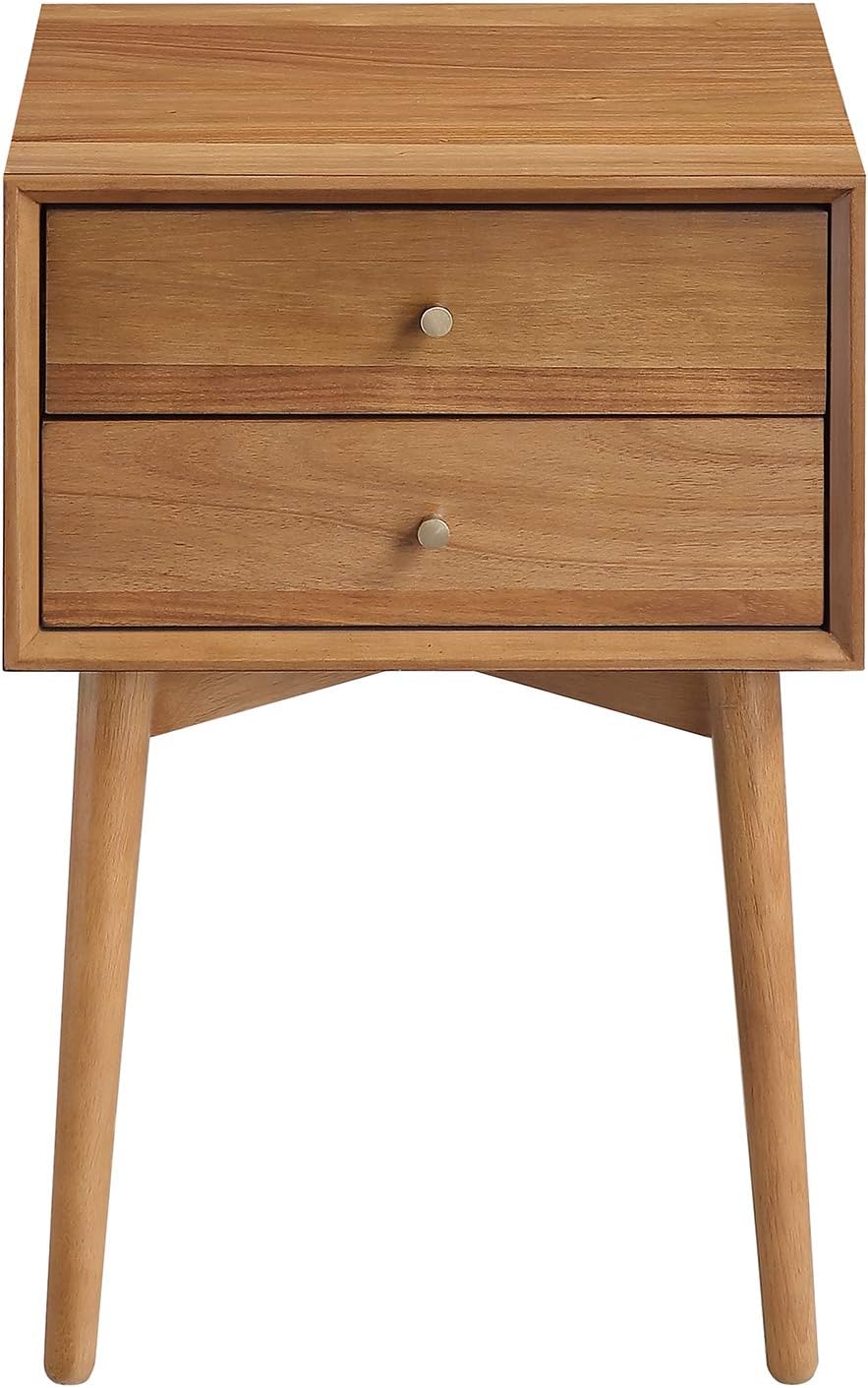 Nathan James 32704 Harper Mid-Century Oak Wood Nightstand with 2-Drawers, Small Side End Table with Storage, Brown