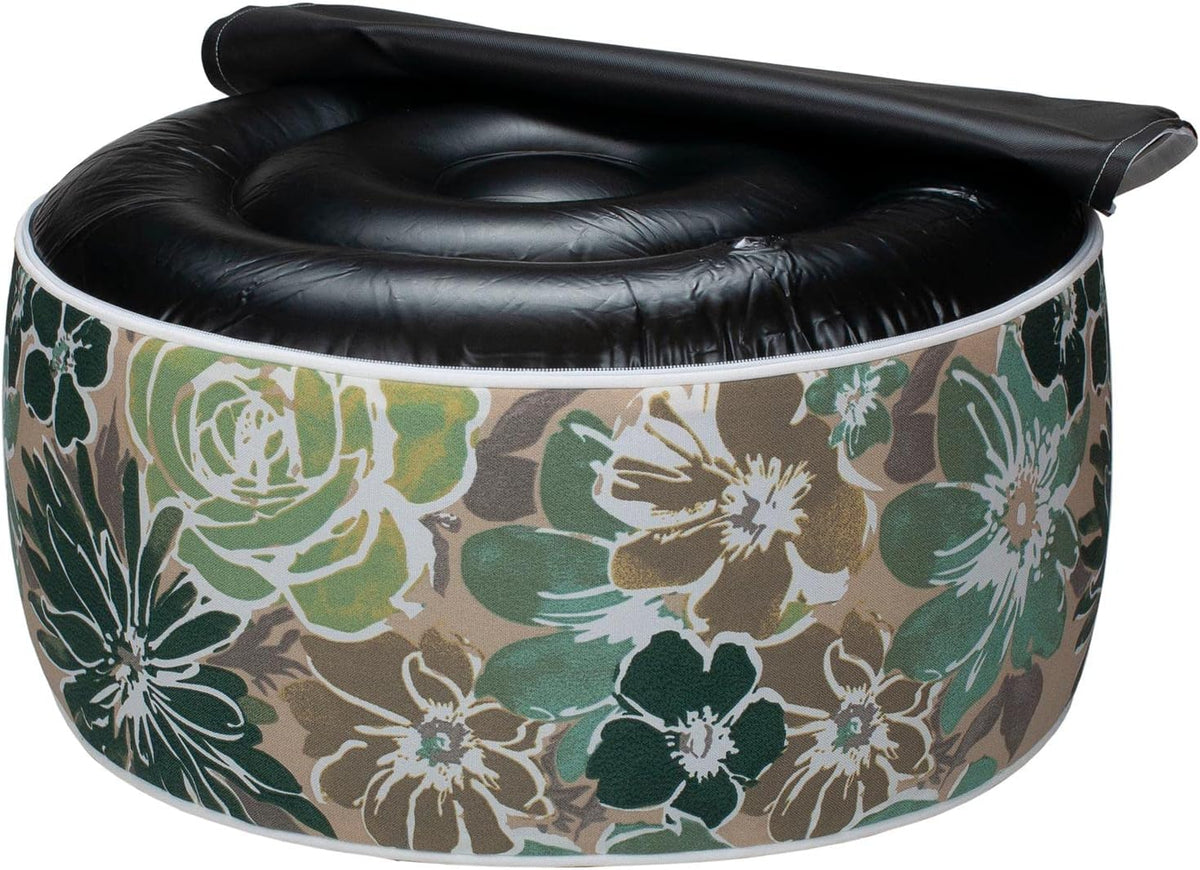 Magpie Fabrics Inflatable Stool Ottoman Pouf D20 xH9, Outdoor Round Footrest Footstool, Portable for Patio Garden Travel Camping - Green Floral