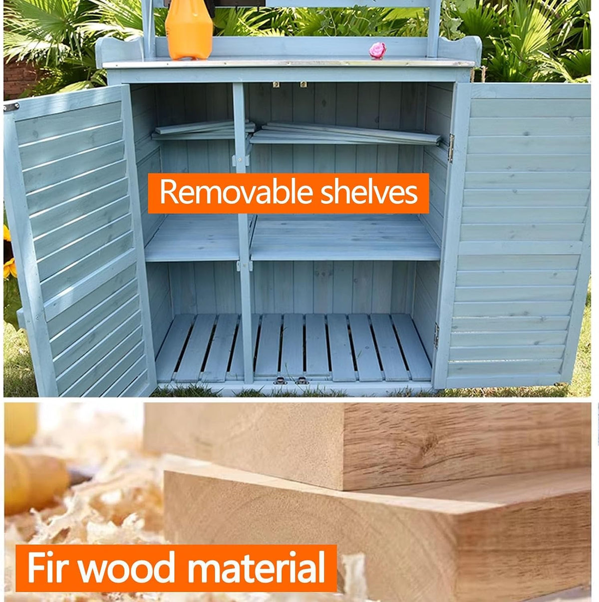 Outdoor Storage Cabinet Waterproof with Shelves Ventilated Shutter Door, Outdoor Cabinets Weatherproof Tall Adjustable Foot Pads for Delivery Patio Garden and P,Brown