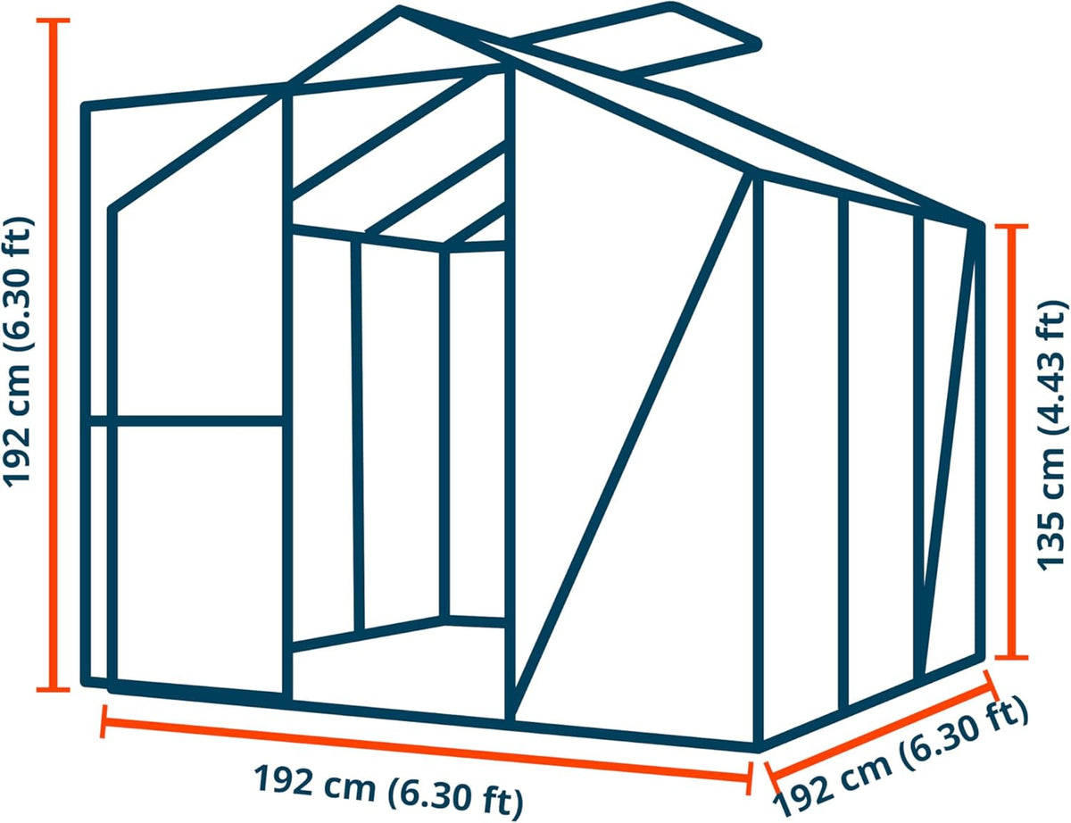 Greenhouse Jasmin 3 Aluminum Frame - 6.3 x 6.3 ft Approx. 6 mm Polycarbonate Panels - Bonus Base Frame and Automatic Vent Opener