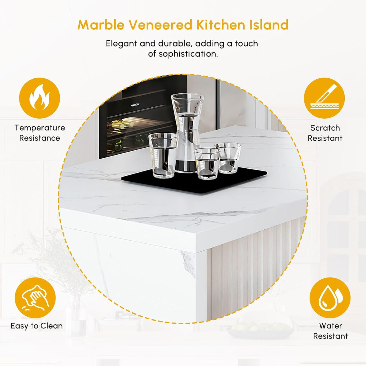 homary Kitchen Island with Storage & Wine Rack, 50" Modern White Kitchen Cabinet with Wood Top, Large Fixed Island with 3 Drawers & 6 Adjustable Shelves