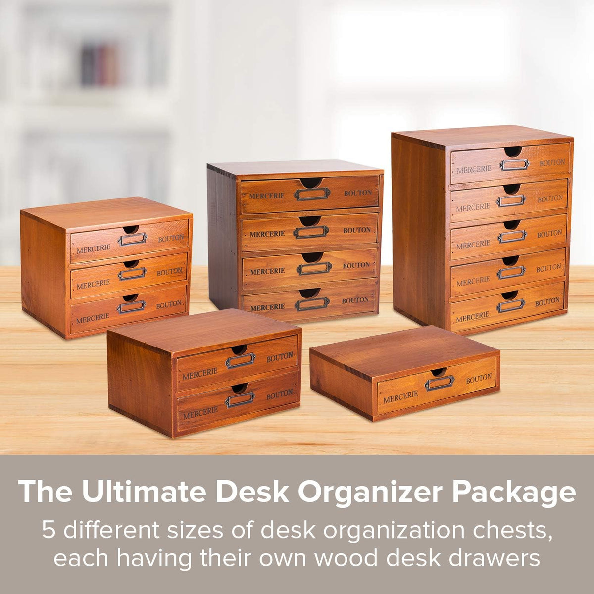 5-Piece Vintage Organization and Storage Set - Single Drawer, 2-Drawer, 3-Drawer, 4-Drawer & 5-Drawer Organizer Chests - Embroidery, Sewing, Arts and Craft Journaling - Stackable Modular Storage