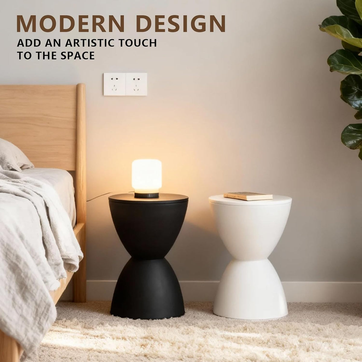 Hourglass Shaped Stool, Modern Side Table Round End Table Stool Attracting Attention Shoe Changing Home Use 43x30cm (Black)