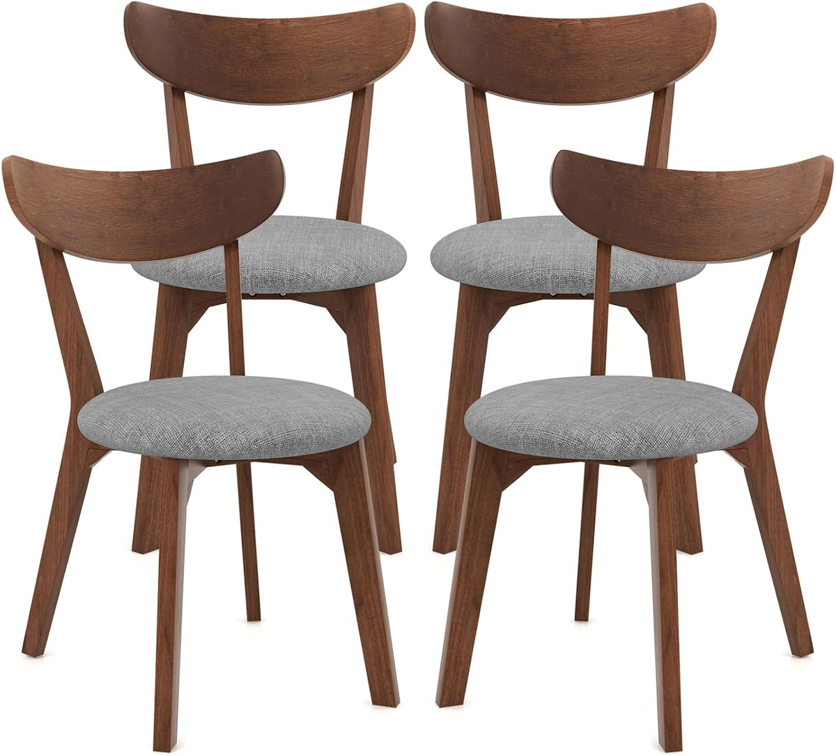 KOTEK Dining Chairs Set of 4, Mid Century Modern Kitchen Chairs with Rubber Wood Legs, Cushioned Seat, Curved Backrest, Wooden Side Chairs for Dining Room, Living Room