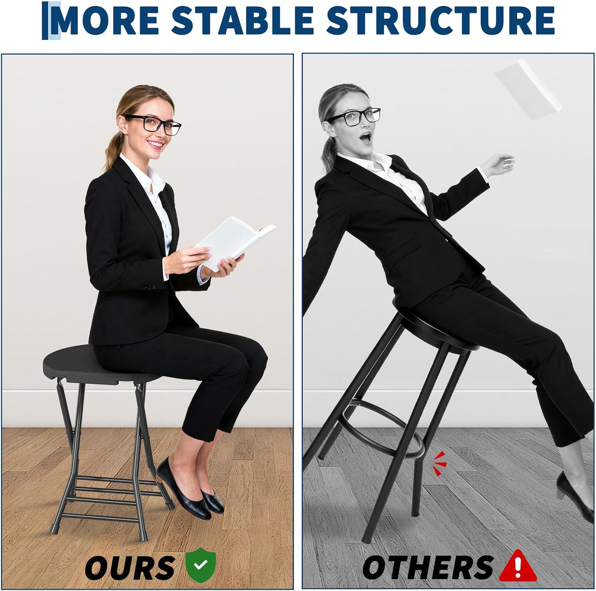 Garvee Folding Stool, Backless 18-Inch Stool, Portable with Handle, Foldable Bar Stool, Anti-Slip Feet, 600Lbs Capacity, for Bar Stools Kitchen Home Indoor and Outdoor Use (Black-12, 18)