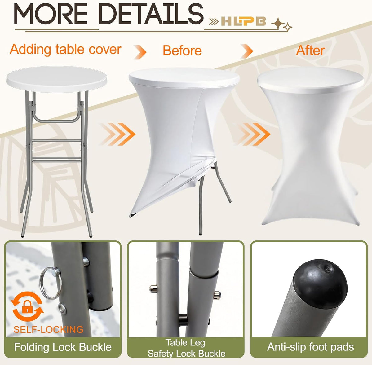 28" Round Folding Table with Cover, Foldable Cocktail Table with Handle | Bar Height Table with Removable Legs, High Top, Indoor Outdoor for Parties, Patio, Backyard, Wedding, Dining, White