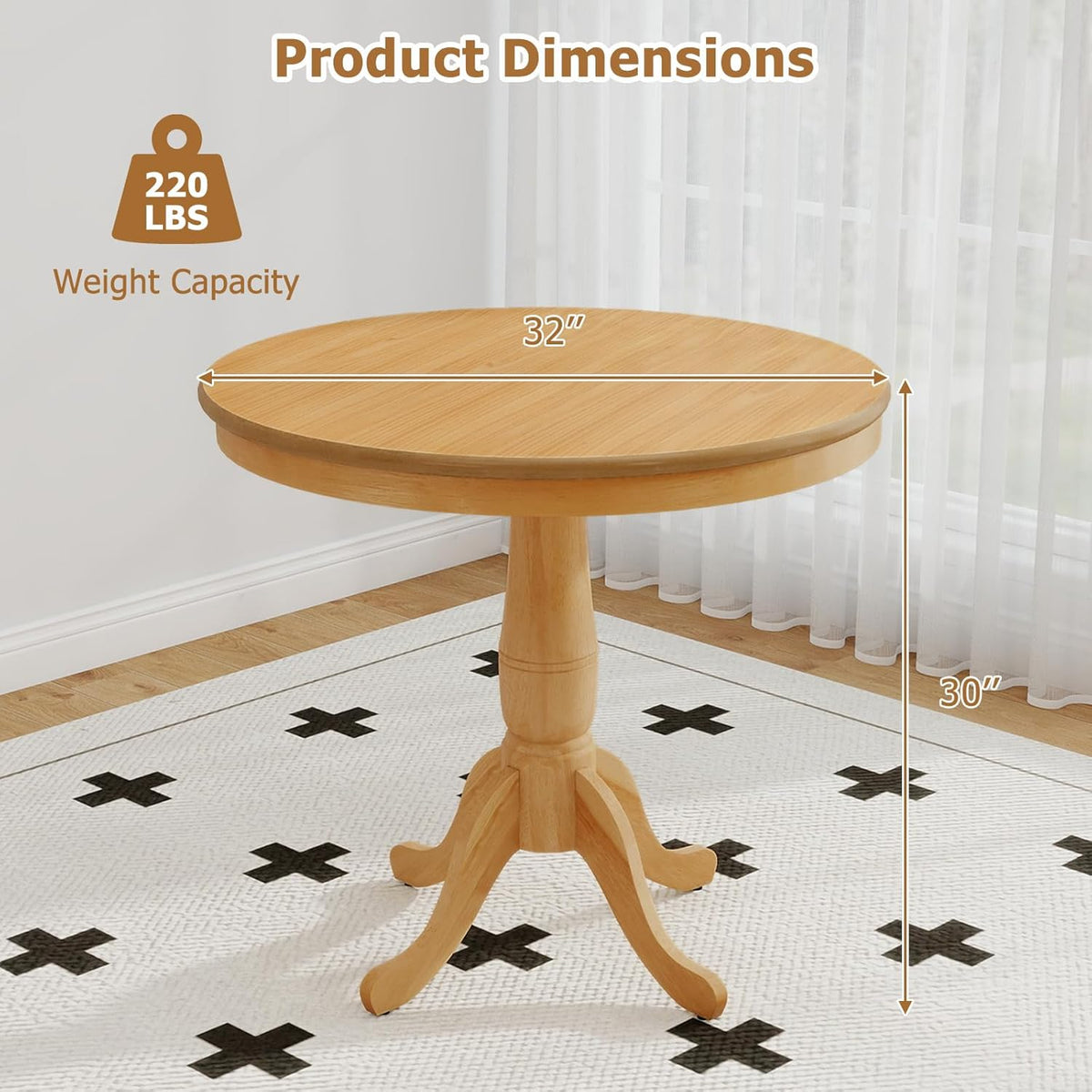 DORTALA 32" Round Dining Table, Classical Pedestal Table for 2-4 People, 32 Inch Wood Kitchen Table for Bar, Kitchen, Dining Room (Natural)