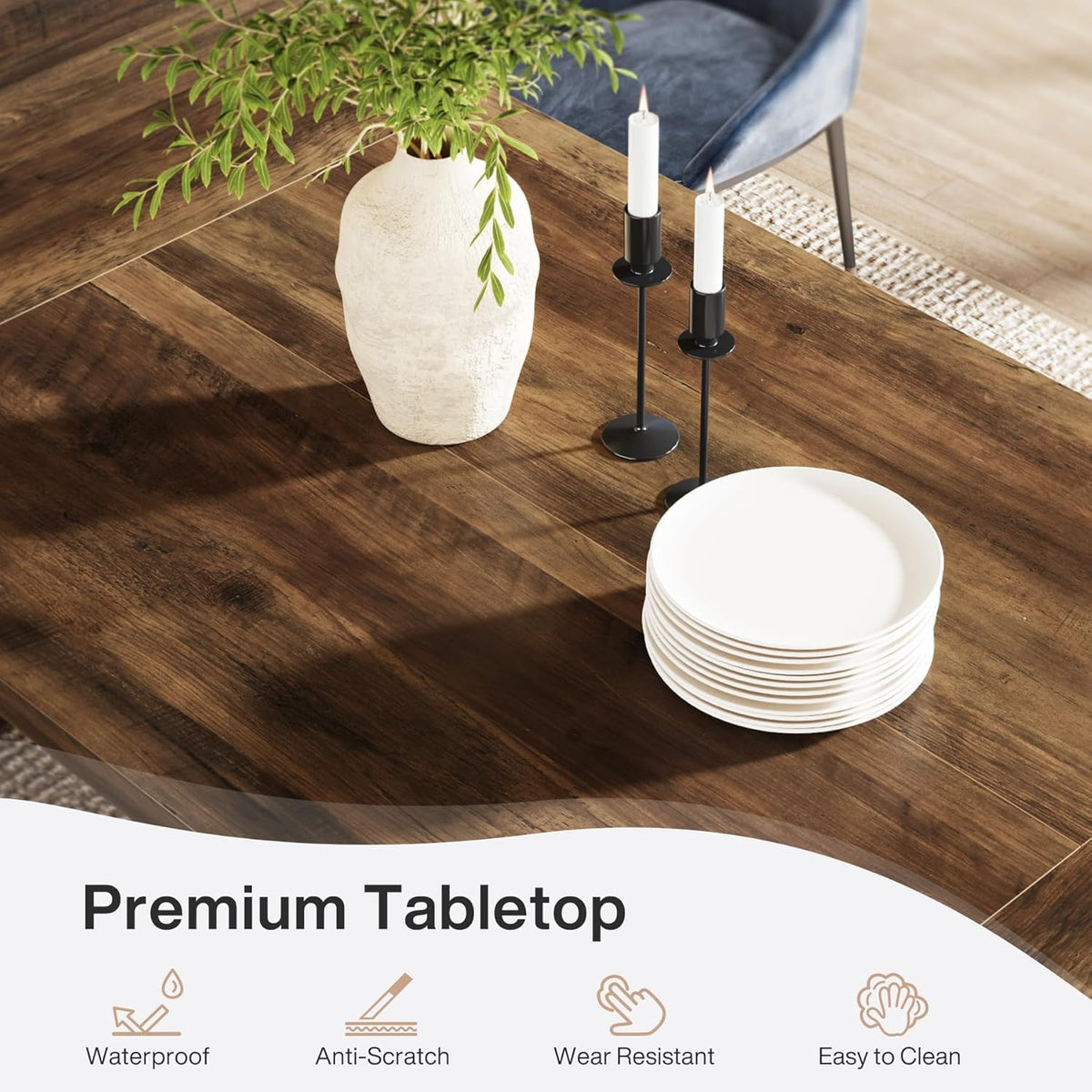 Lailang 71 Inch Dining Table, Rectangular Kitchen Tables, Pedestal Dinner Tables, Rustic Wood Dining Tables, Dining Room Table for 8, Large Table, 71 x 31 x 30 Inch, Rustic Brown