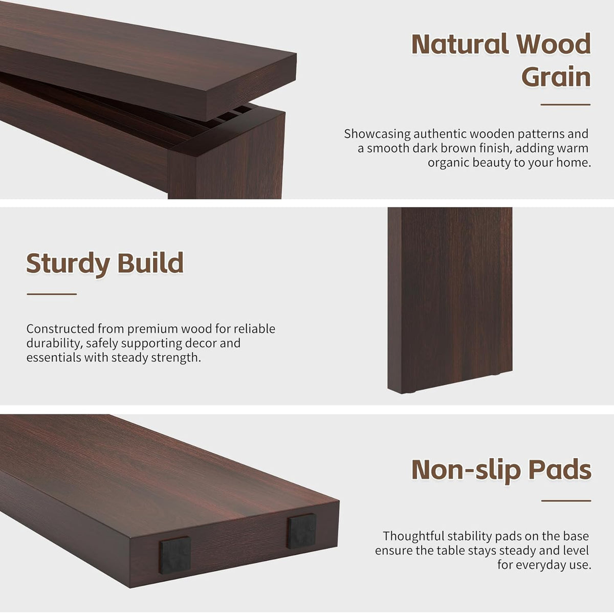Epecoya Modern Dark Brown Console Table for Living Room, Vintage Wooden Entry Way Tables 63", Behind Couch Table Skinny for Entrance, Hallway, Home, Apartment, Dark Brown