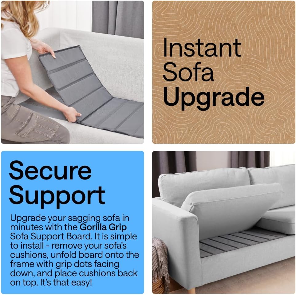GORILLA GRIP Couch Cushion Support Board for Sagging Sofas, 24x70 Gray | Heavy Duty Slip Resistant Thick Boards Add Strong Seat Supports for Couch, Replacement Stuffing Firmer Couches Accessories