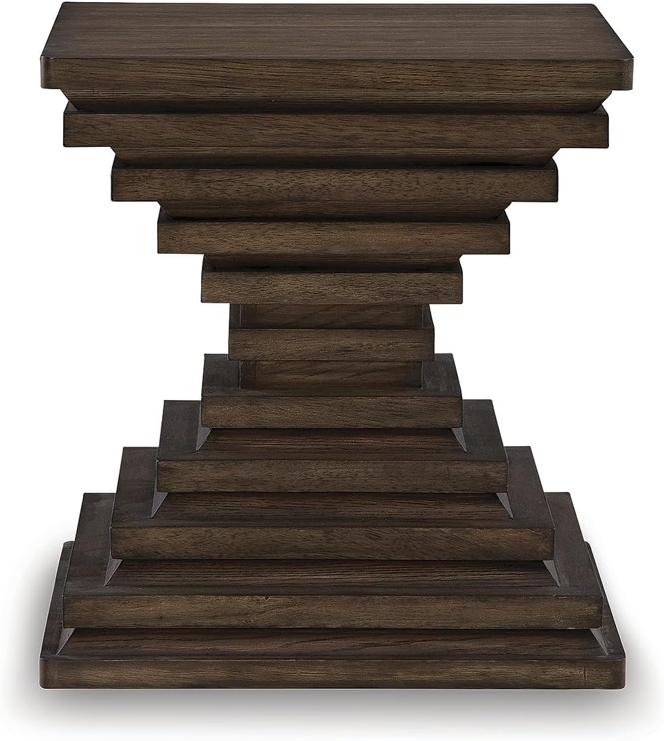 Signature Design by Ashley Hannodream Modern End Table with Architectural Geometry Design, Dark Brown