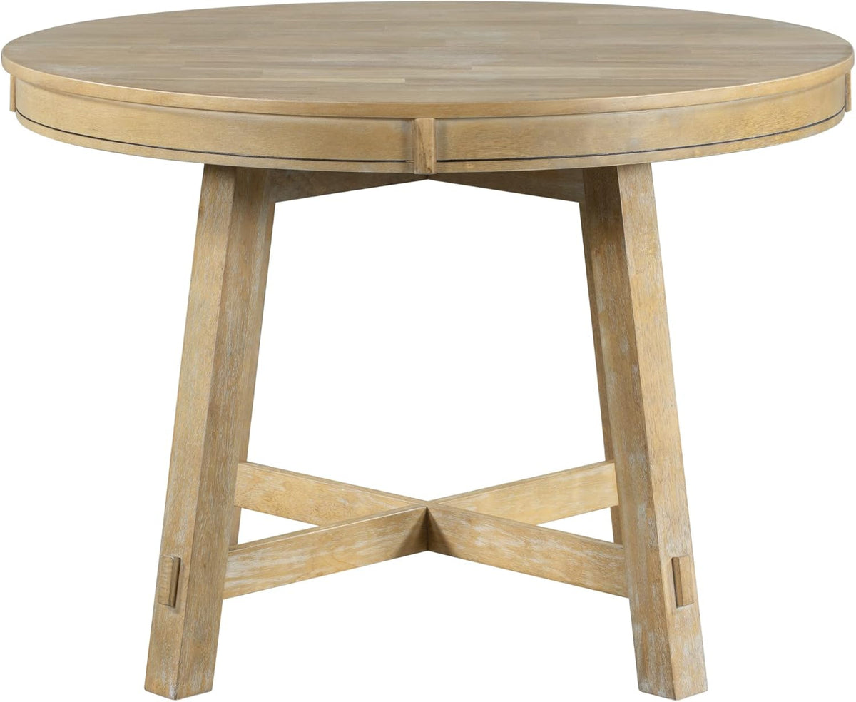 ERYE Farmhouse Style Wooden Dining Table 42-Inch Functional Extendable Round Dining Table with 16" Leaf and X-Cross Legs,Oval Wooden Diningtable for Home Apartment Diningroom, Natural Wood Wash