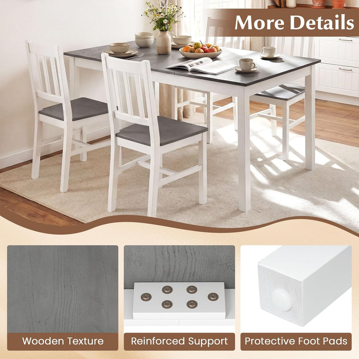 Giantex Dining Table for 4-6, 60" Rectangular Kitchen Table with Solid Rubber Wood Legs, Farmhouse Wooden Dinner Table for Dinette, Home Office, Living Room (Gray)