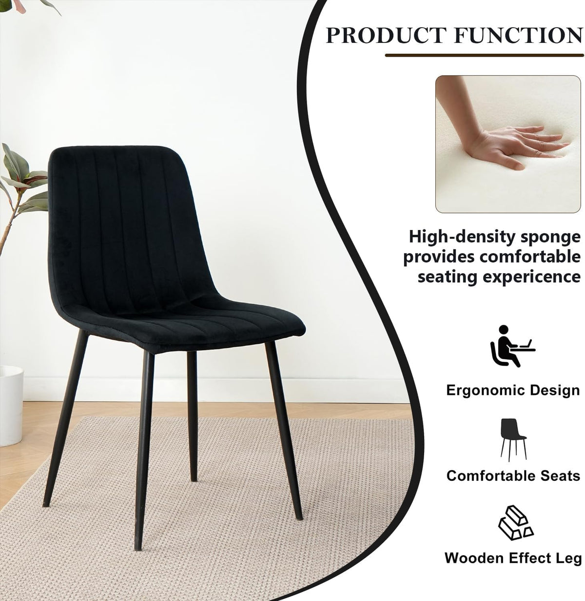 Modern Round Glass Dining Table Set for 4, 36'' Small Tempered Glass Tabletop Black Base with 4 Black Minimalism Dining Chairs, 5-Piece Clear Circle Dining Table Set(Easy Assemble)