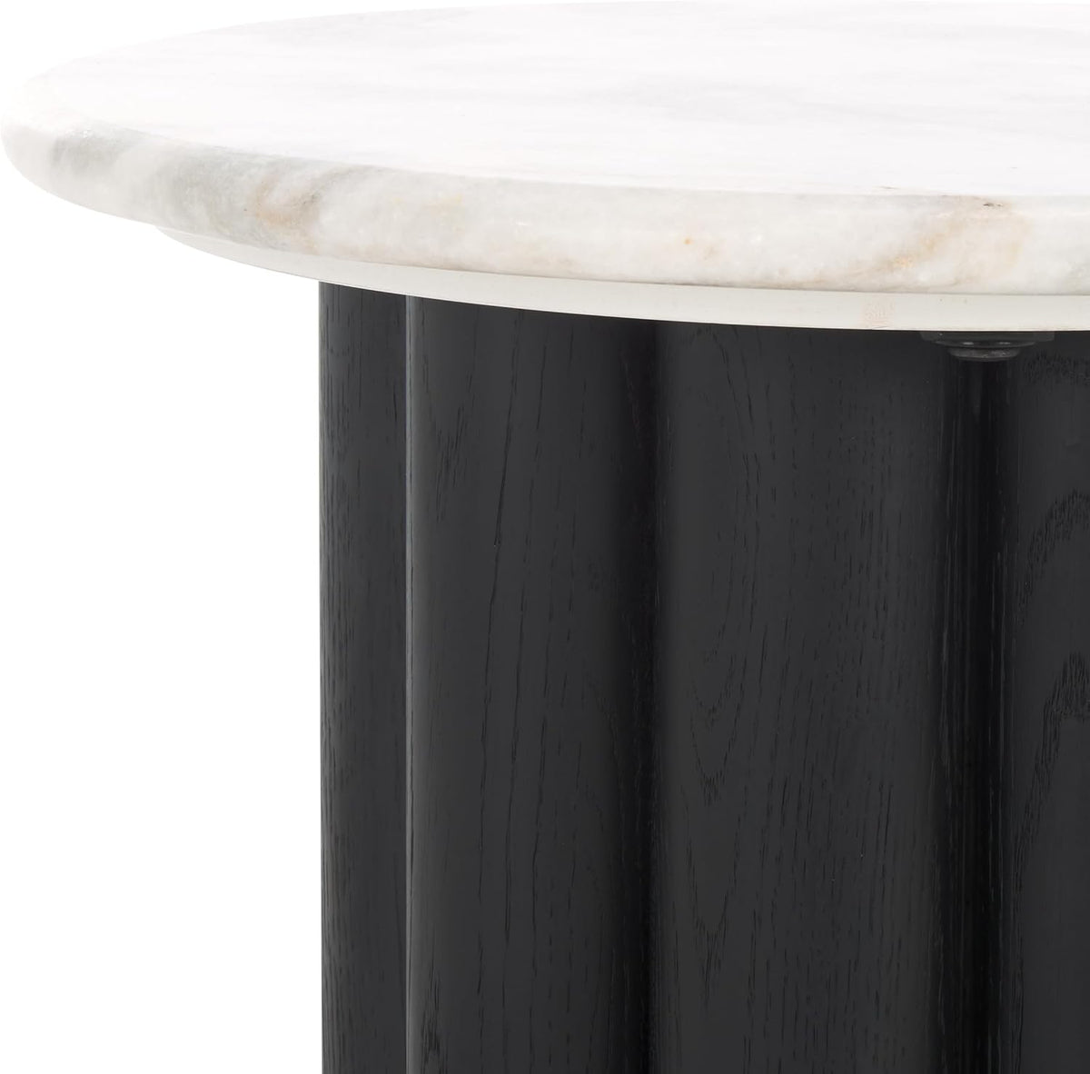 SAFAVIEH Couture Collection - Roxiella Black Solid Wood & Round Marble Top Accent Table, Pedestal Design, Sculptural Modern Side Table (SFV9732B)