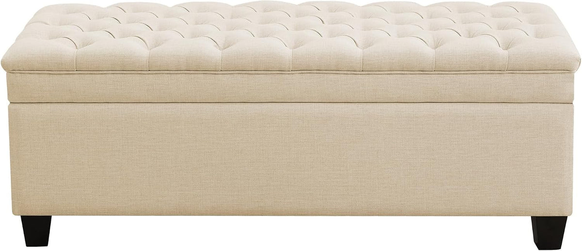 WUTUTUEE 51" Fabric Storage Ottoman Bench, Upholstered Rectangle End of Bed Storage Ottoman Tufted Living Room Bedroom Bench with Safety Hinge, Solid Wood Legs, Loads 500 lb(Khaki)