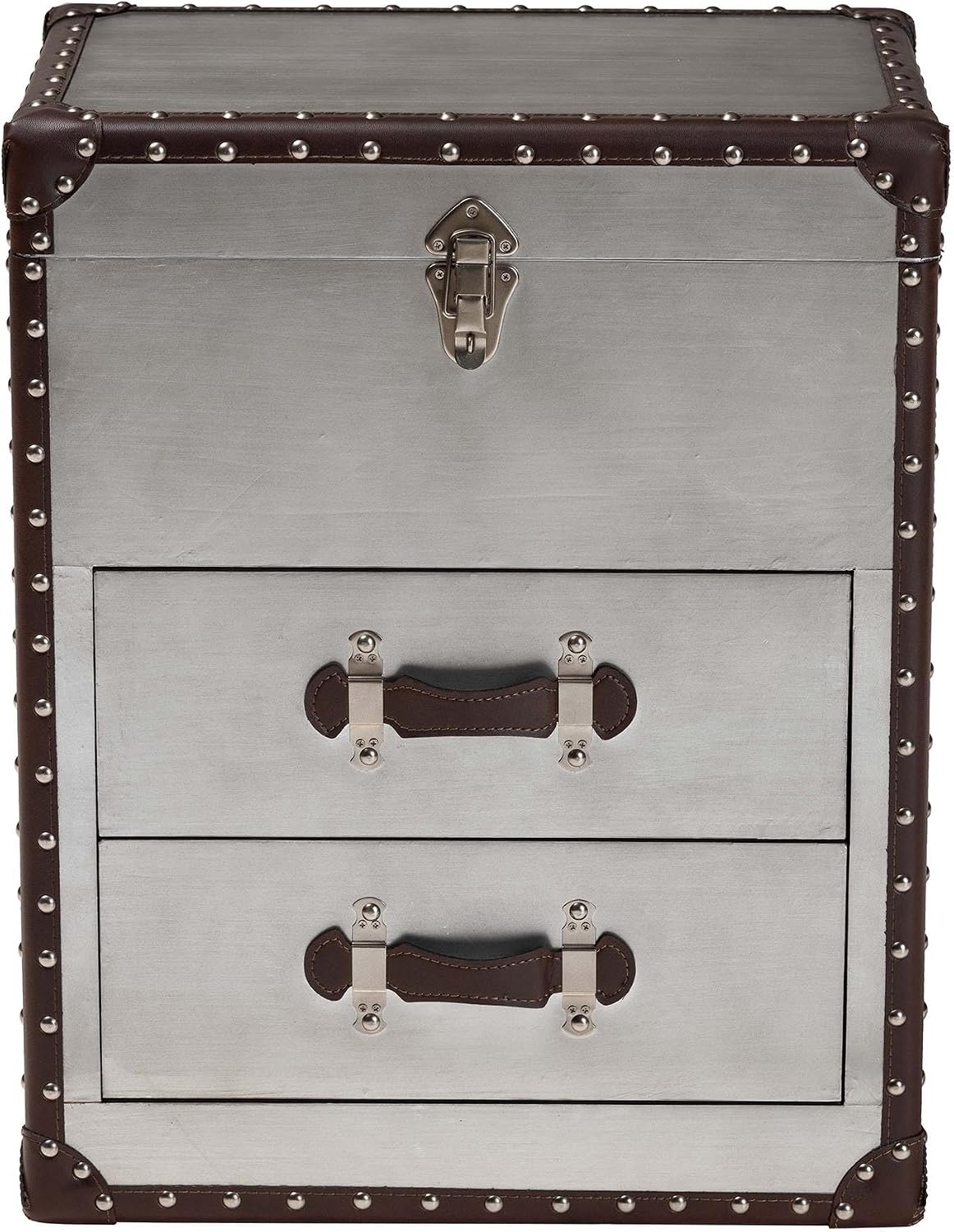 Baxton Studio Calidore Vintage Silver Metal 2-Drawer End Table