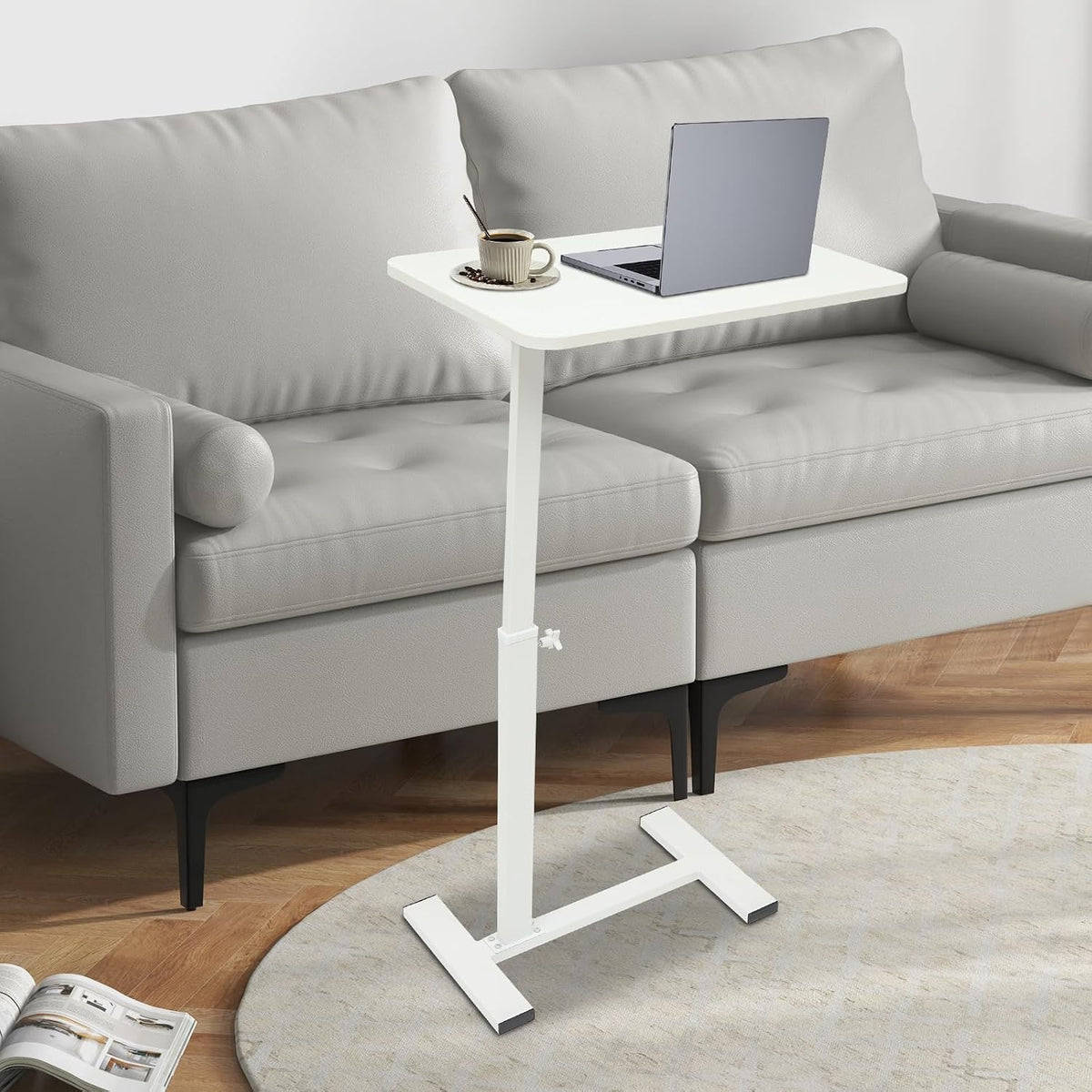 Modern Overbed Table, C-Shape Bedside Standing Desk Laptop Table Sofa Chair Side Table Adjustable Height Tray Table for Home Office