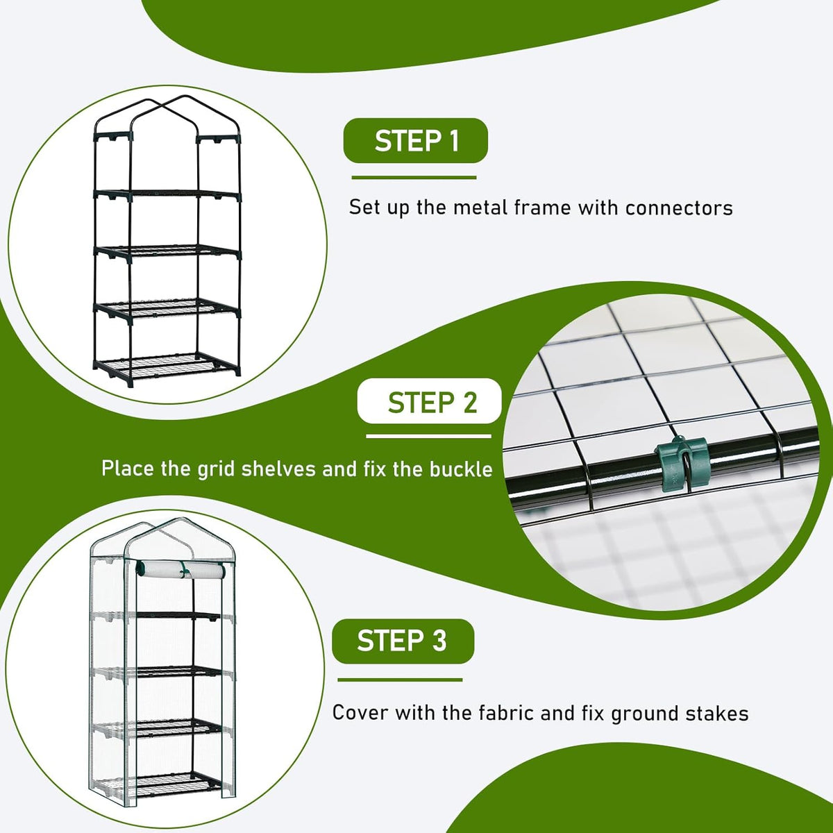Outvita Mini Greenhouse, Small PE Plant Green House with 4 Tiers Rack, Shelf Clips, Roll-up Zipper Door, Gardening Supplies for Indoor Outdoor Seedling Frost Protection , 27"x19.6"x63" White