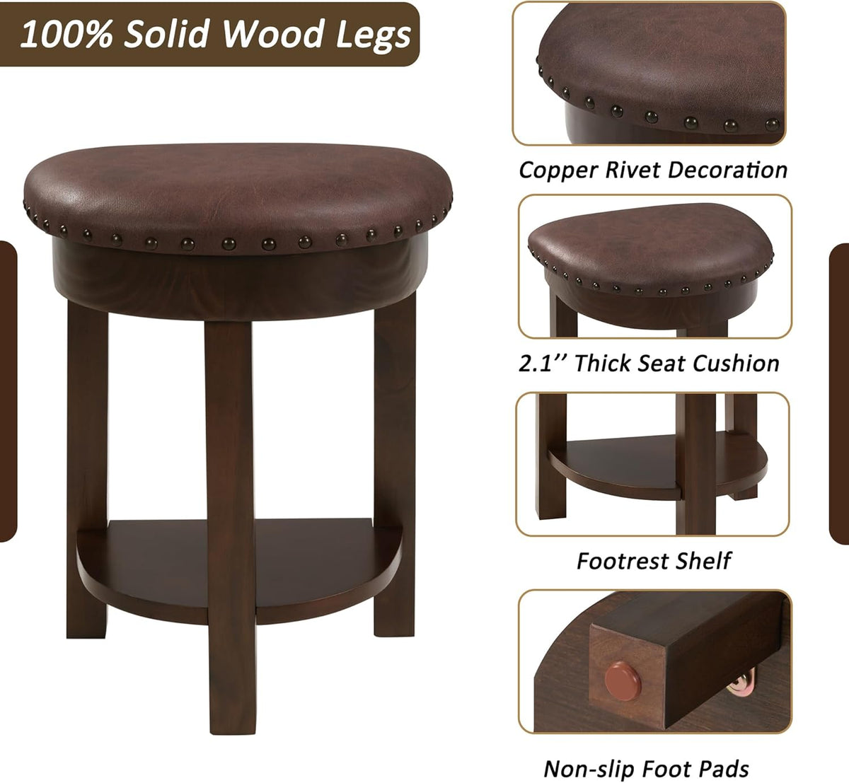 Merax 4 Piece Bar Table Set with 3 PU Upholstered Bar Stools, Solid Wood Counter Height Kitchen Table Set, Breakfast Table with 3 Padded Stools for Living Room, Dining Room, Espresso