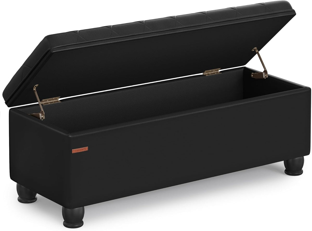 SONGMICS Storage Ottoman, 46.5 Inches Long Bed End Stool, Solid Wood Legs | Buttons Decoration, Non-Slip Foot Pads, 330.7 lb Load Capacity, Ink Black, MACEO Collection ULOM071B01