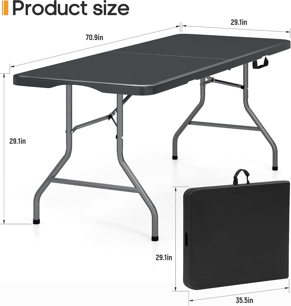 6ft Folding Table Heavy Duty 350 LBS Capacity Foldable Table with 18% Thicker HDPE Waterproof Top & Reinforced Steel Frame, Portable Fold-in-Half Table for Outdoor Indoor Party Wedding Camping