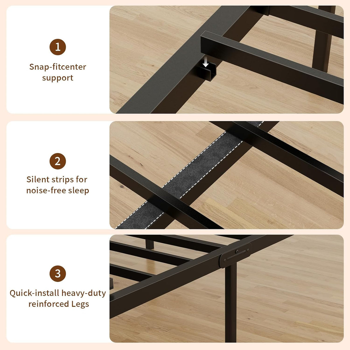 Queen Size Bed Frame with 2 Storage Drawers & Upholstered Headboard, Mid-Century Modern Platform Bed, Tufted Headboard, Metal Slat Support, No Box Spring Needed, Noise-Free, Easy Assembly, Walnut