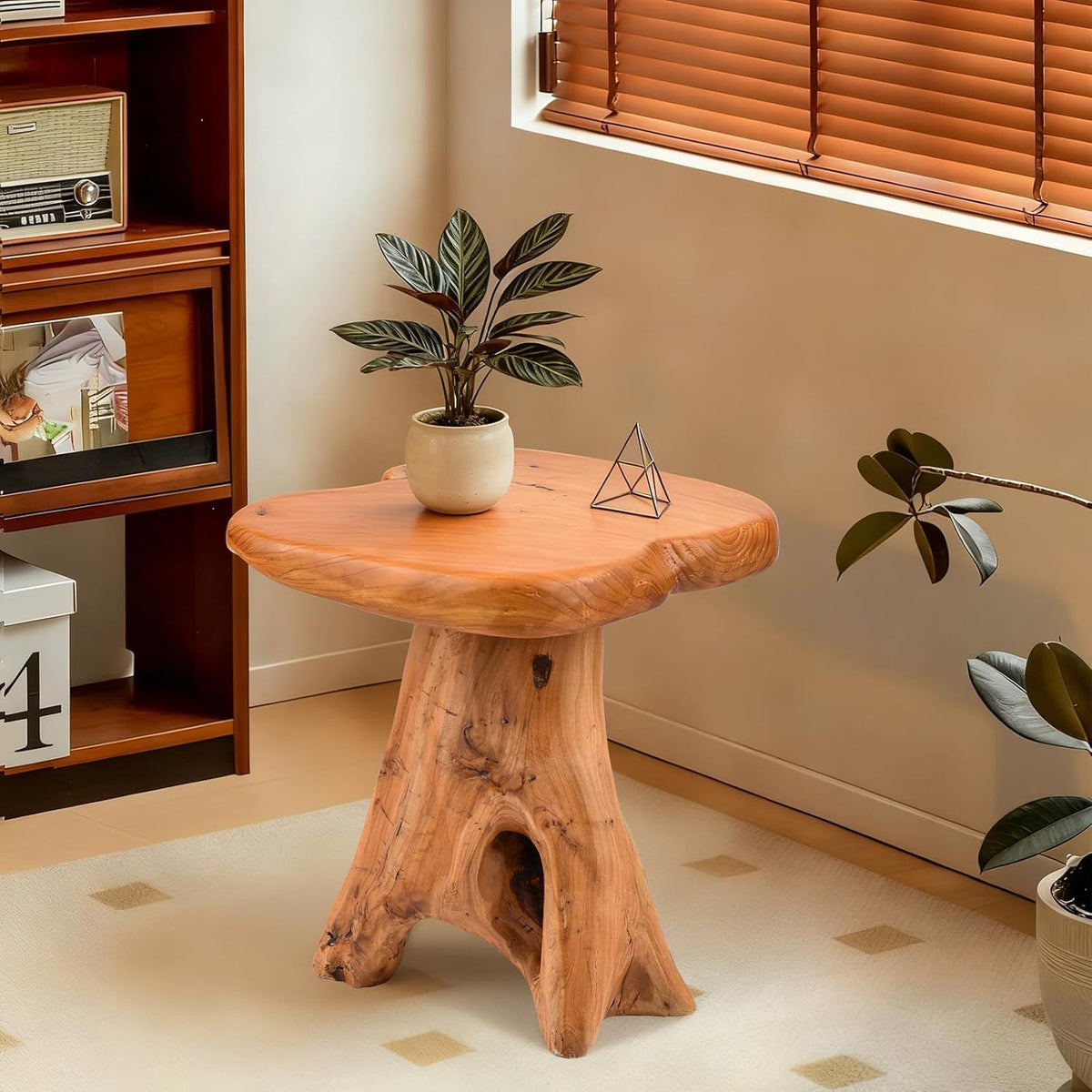 Small Side Table, Freeform Live Edge Wood Stool, Unique Design Natural Plant Stand for Patio, Garden, Yard, Living Room, Bedroom