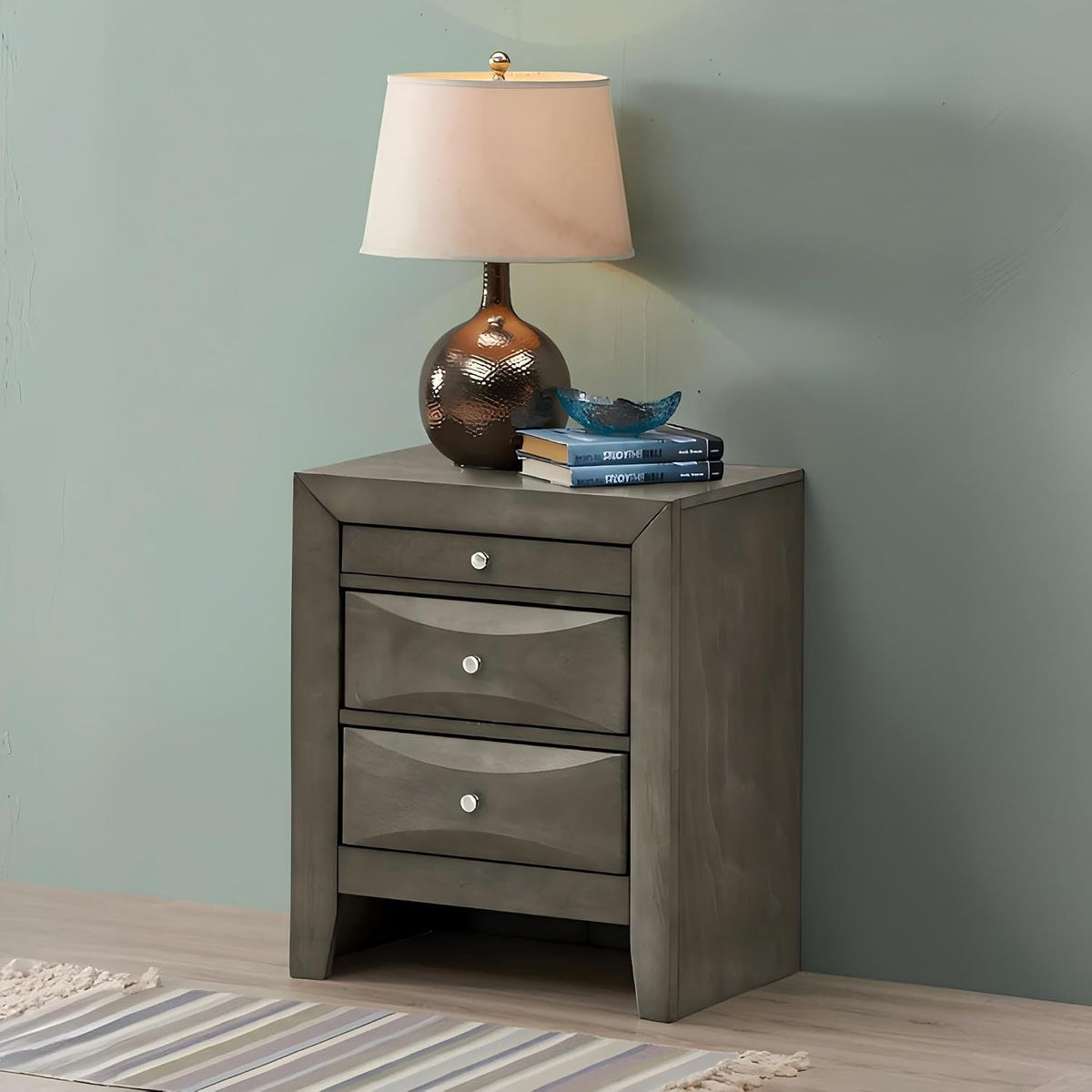 Elegant Gray Storage Nightstand,for Small Spaces